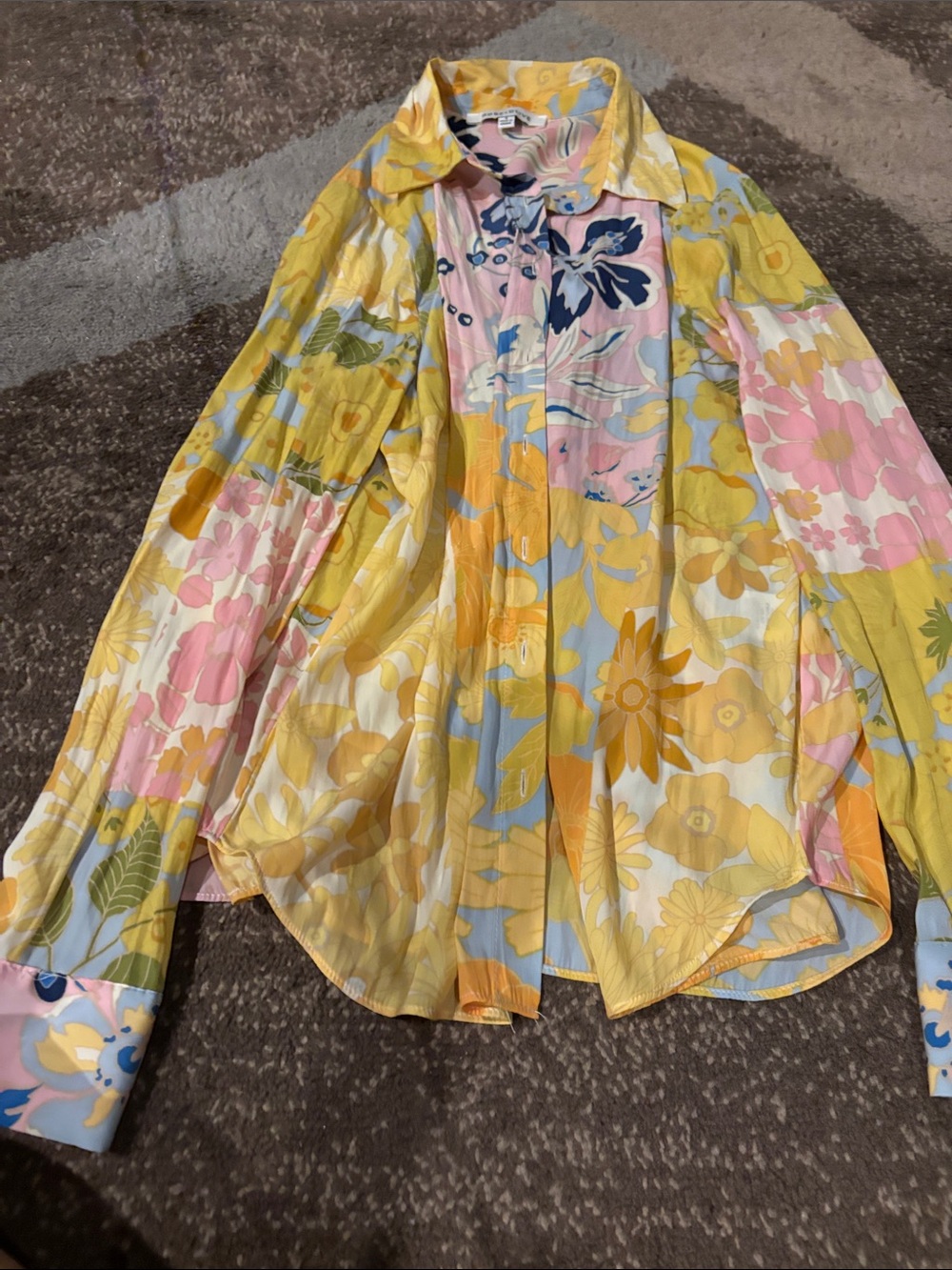 ROSE + OLIVE Floral Button Down Shirt in Yellow & Pink Small